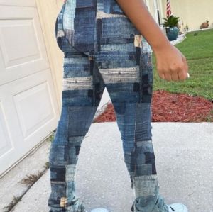 Blue patchwork silky pants